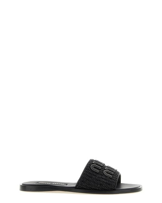 Miu Miu Black Braided Slides With Logo