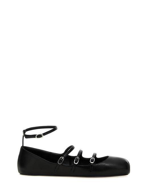 Alexander McQueen Black Leather Strap Ballet Flats