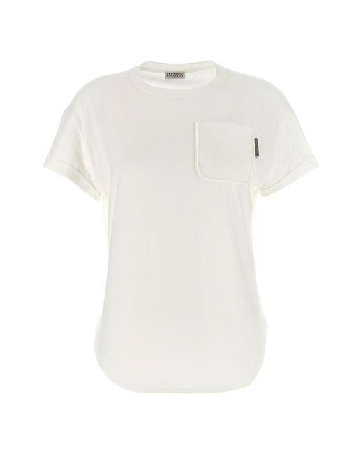 Brunello Cucinelli White Pocket T-shirt