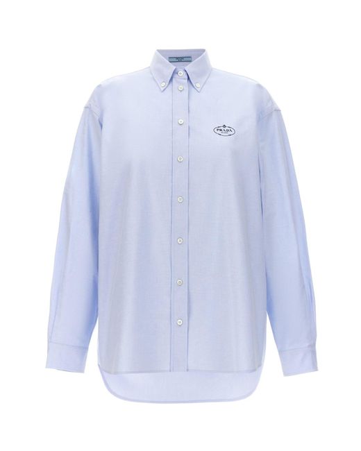 Prada Blue Logo Embroidery Shirt