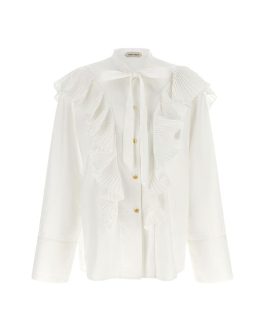 Alberta Ferretti White Pleated Ruffle Shirt