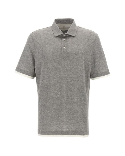 Brunello Cucinelli Gray Double Hem Polo Shirt for men