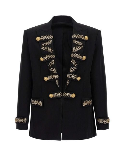 Balmain Blazer Mit Blattstickerei in Black für Herren