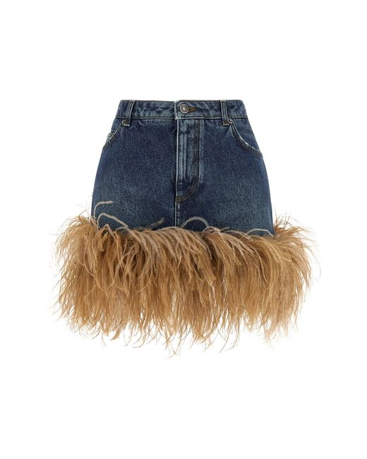 Dolce & Gabbana Blue Feather Denim Skirt