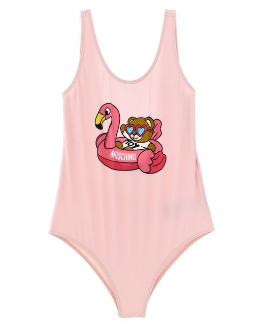 Moschino Pink One-piece Swimsuit With Logo Print