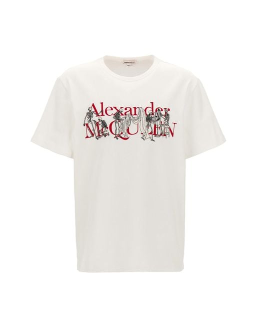 Alexander McQueen White Embroidery Logo Print T-shirt for men