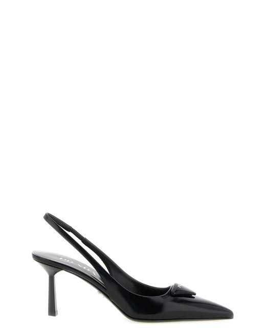 Prada Black Brushed Leather Slingback