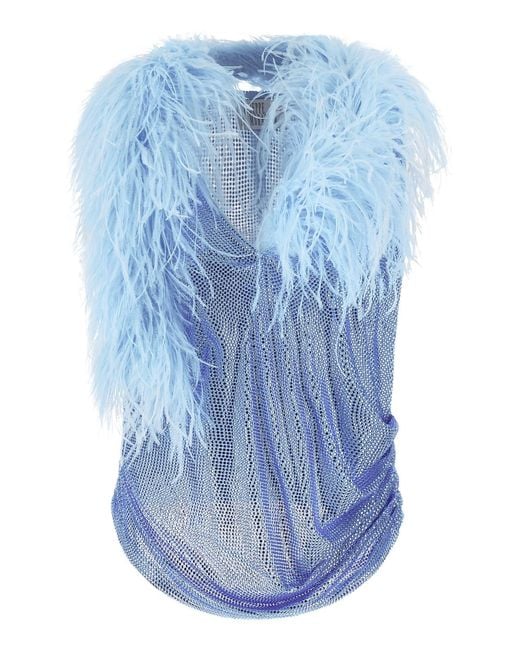 GIUSEPPE DI MORABITO Blue Mesh And Feather Top