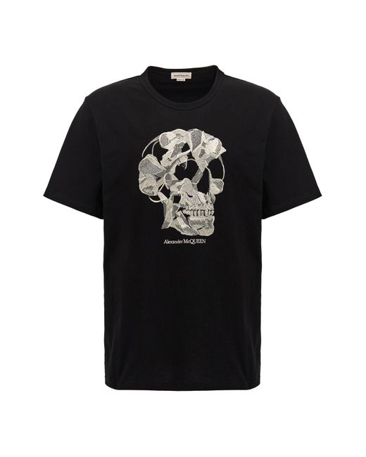 Alexander McQueen Black Embroidery T-shirt for men