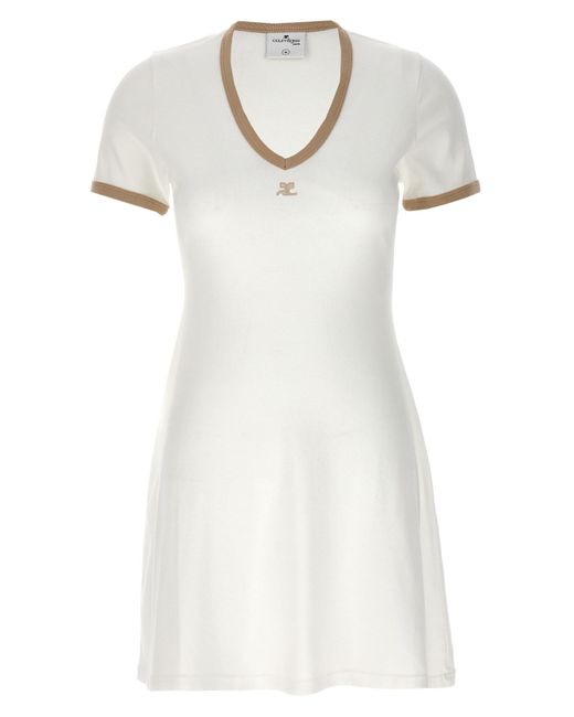 Courreges White Logo Embroidery Dress
