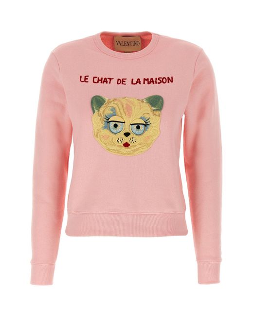 Valentino Garavani Pink 'le Chat De La Maison' Sweatshir