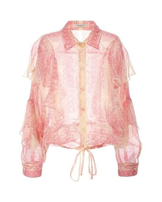 Philosophy Di Lorenzo Serafini Pink Silk Crépon Shirt Ruffles