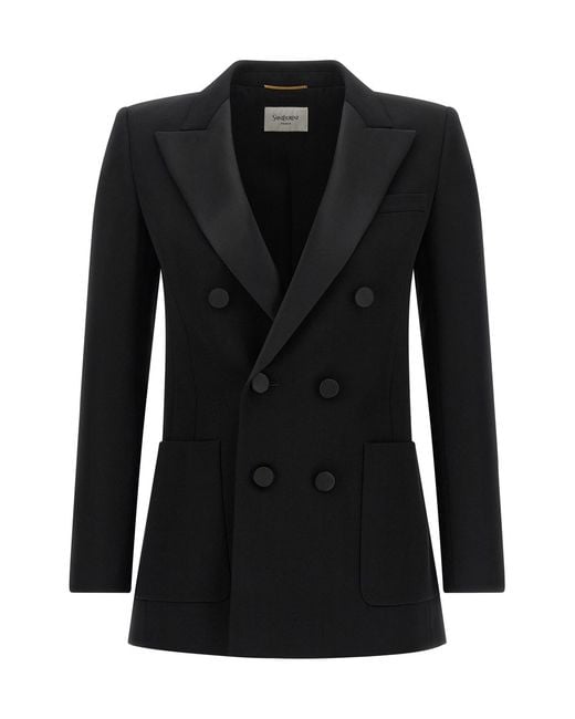 Saint Laurent Black Satin Lapel Blazer