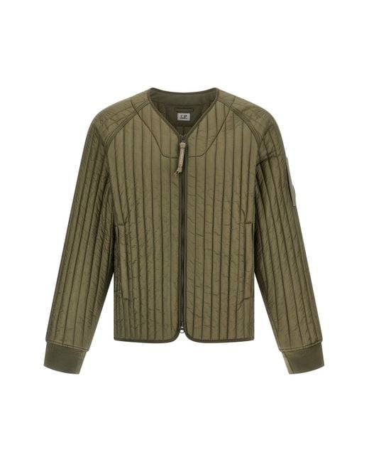 C P Company Green Ribbed Down Jacket for men