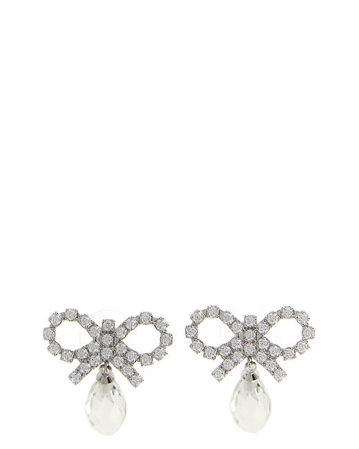 Self-Portrait White 'bow Crystal Droplet' Earrings