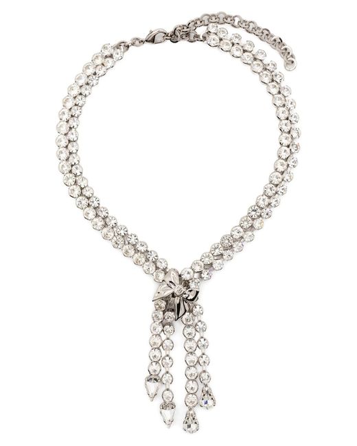 Alessandra Rich Metallic Bow Crystals Necklace