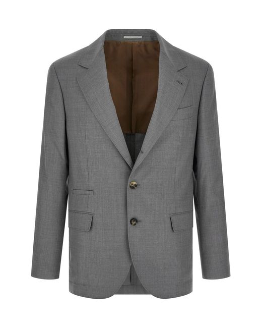 Brunello Cucinelli Gray Hopsack Blazer for men