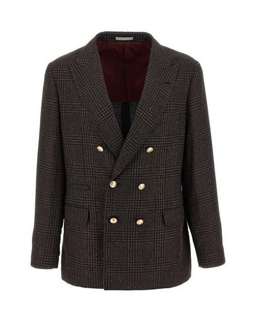 Brunello Cucinelli Black Prince Of Wales Blazer for men