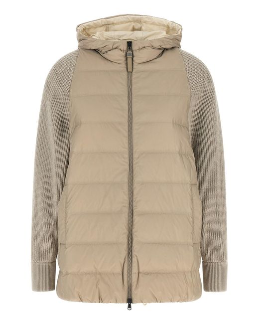 Brunello Cucinelli Natural 'shiny Zipper Pull' Down Jacket