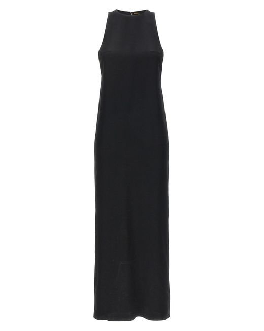 Saint Laurent Black Long Crepe Satin Dress Dresses