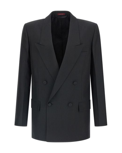 Gucci Black Double-Breasted Technical Panama Blazer for men