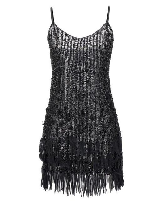 Elisabetta Franchi Black Fringed Sequin Dress