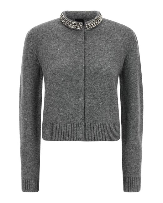 Pinko Gray Jewel Collar Cardigan