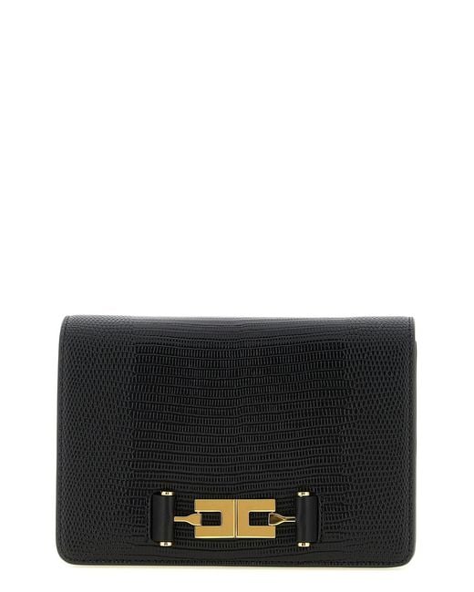 Elisabetta Franchi Black Lizard Print Crossbody Bag