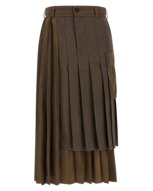 Sacai Brown Hybrid Construction Skirt