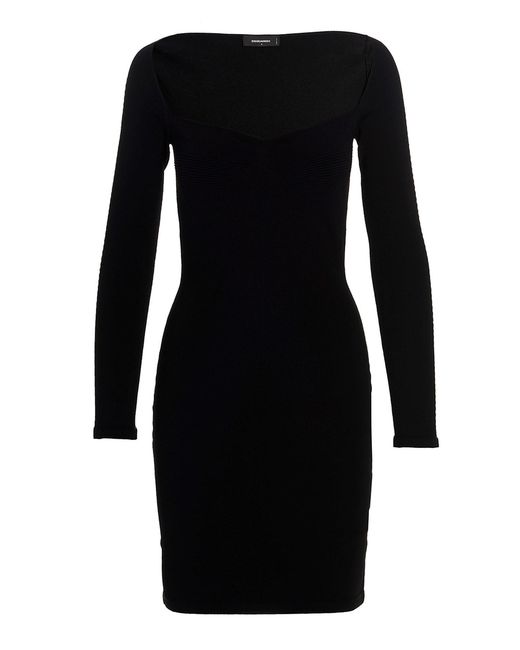 DSquared² Black Ribbed Viscose Dress