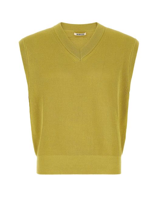 Auralee Green Ribbed Knit Vest for men