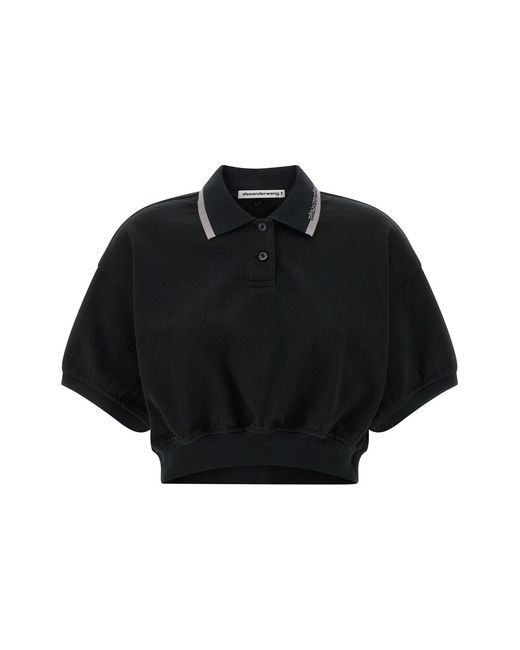 T By Alexander Wang Black Intarsia Collar Polo Shirt