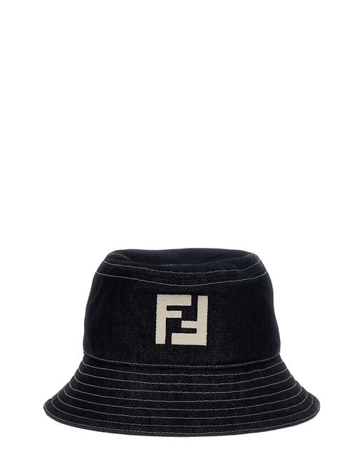 Fendi Black Bucket Logo Hat for men