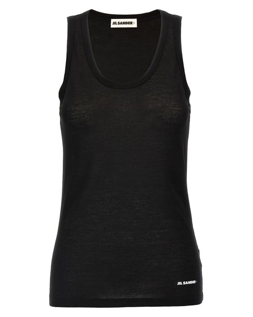 Jil Sander Black Cotton Top With Front Logo Print