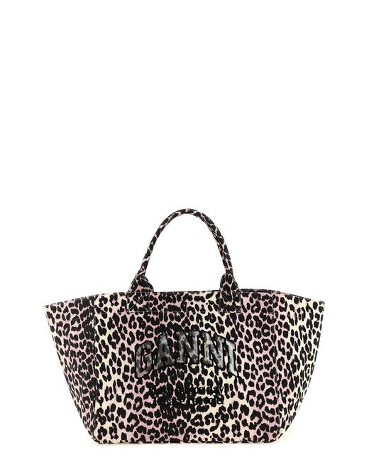 Ganni Black 'leopard Sequin Xxl Tote' Shopping Bag