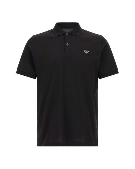 Prada Black Triangle Logo Polo Shirt for men