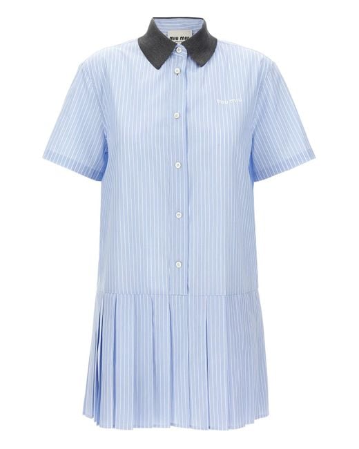 Miu Miu Blue Mini Chemisier Dress