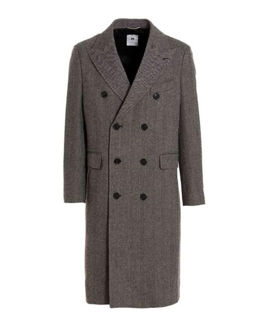 PT Torino Herringbone Tweed Long Coat in Gray for Men | Lyst