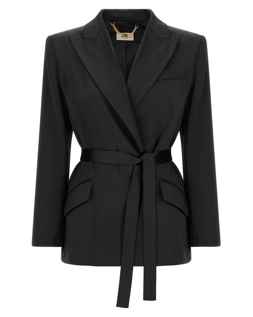 Elisabetta Franchi Black Stretch Satin Blazer