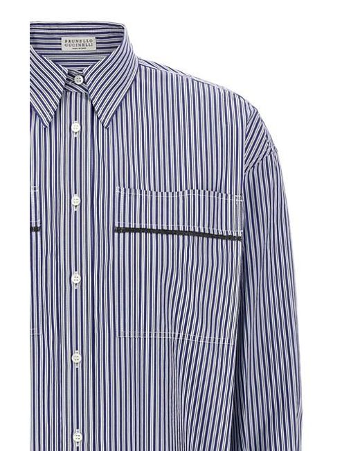 Camicia Righe Monile di Brunello Cucinelli in Blue