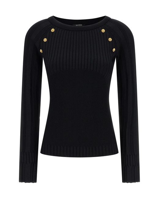 Balmain Black 3 Buttons Sweater