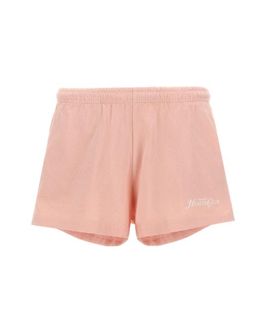 Sporty & Rich Pink Logo Print Shorts