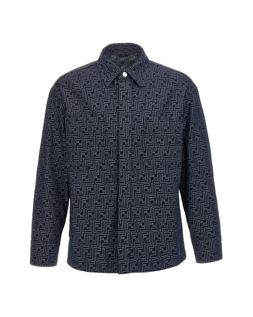 Fendi Blue Overshirt Denim Ff for men