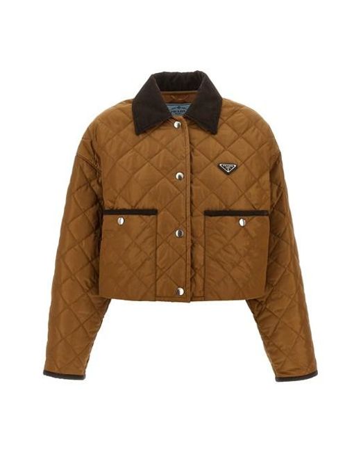 Prada Women's Brown Quilted Crop Jacket
