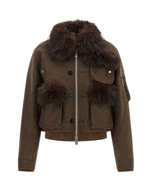 Sacai Brown Double Collar Blouson