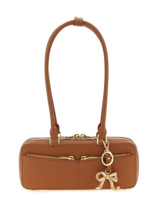 Self-Portrait Brown 'tan Leather Baguette With Charm' Shoulder Bag