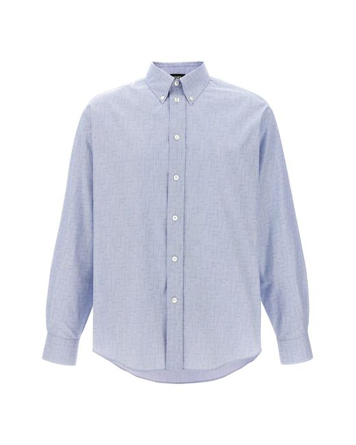 Fendi Blue Ff Cotton Shirt for men