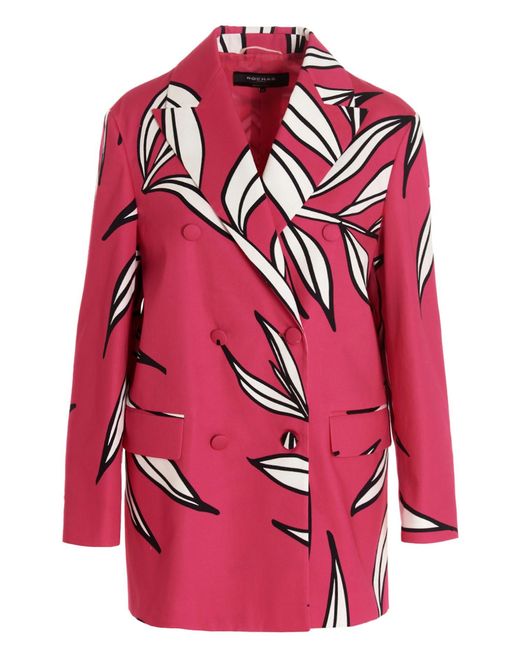 Rochas Red Floral Print Blazer Jacket