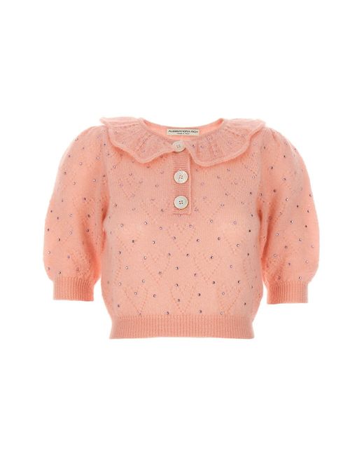 Alessandra Rich Pink Rhinestone Sweater
