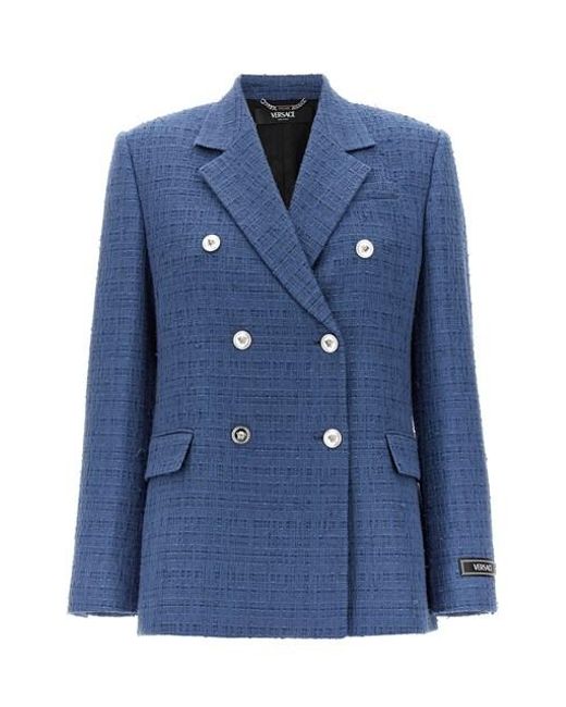 Versace Blue Bouclè Tweed Blazer